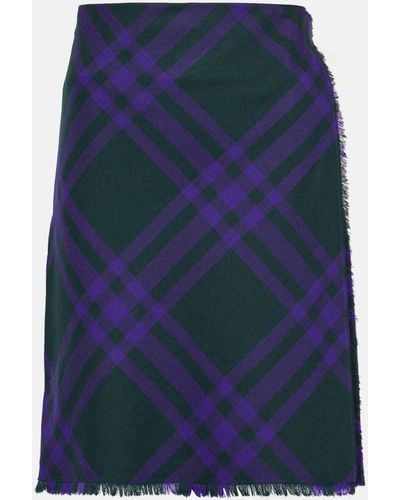 Burberry Checked Wool Wrap Skirt - Blue