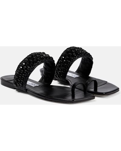 Jimmy Choo Amoure Flat Embellished Raffia Sandals - Black