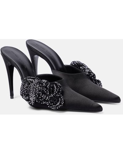 Magda Butrym Floral-applique Embellished Satin Mules - Black