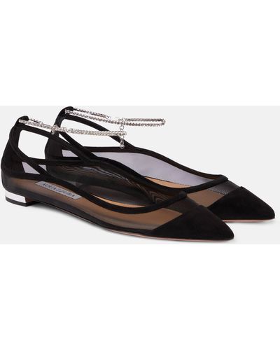 Aquazzura Secret Affair Suede-trimmed Ballet Flats - Black