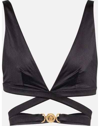 Versace Logo-embellished Bikini Top - Black