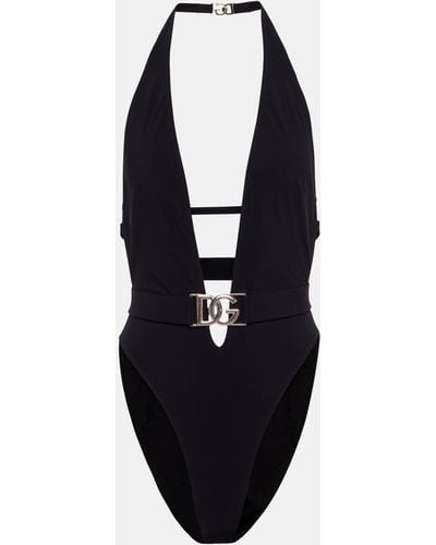 Dolce & Gabbana Plunging Neckline Belted Swimsuit - Black