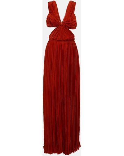 Chloé Cutout Pleated Silk Chiffon Gown - Red