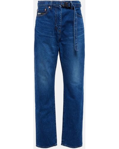 Sacai Belted High-rise Straight Jeans - Blue