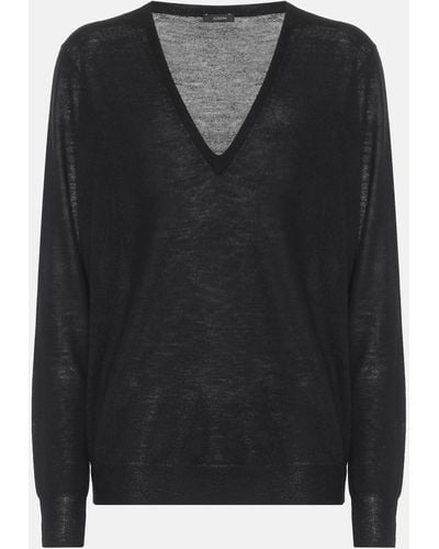 JOSEPH Cashair Cashmere V-neck Sweater - Black