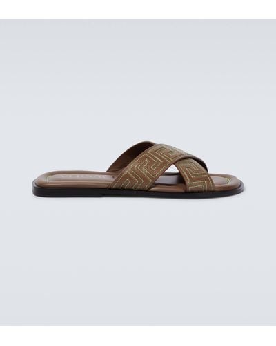 Versace Greca-pattern Open-toe Slides - Brown
