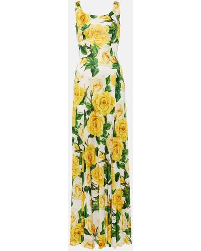 Dolce & Gabbana Floral Pleated Maxi Dress - Metallic
