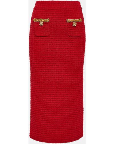 Self-Portrait Embellished Knitted Midi Skirt - Red