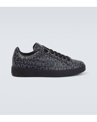 Dolce & Gabbana Black & Grey Coated Jacquard Portofino Sneakers