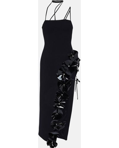 David Koma Floral-applique Virgin Wool Midi Dress - Black