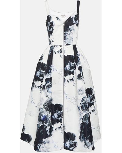 Alexander McQueen Floral-print Zip-front Woven Midi Dress - White