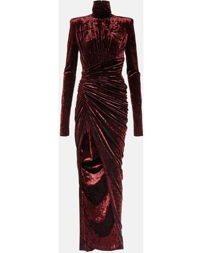 Alexandre Vauthier Draped Velvet Maxi Dress - Red