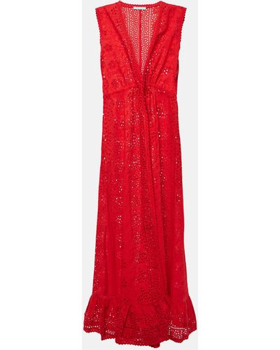 Melissa Odabash Tessa Broderie Anglaise Cotton Midi Dress - Red