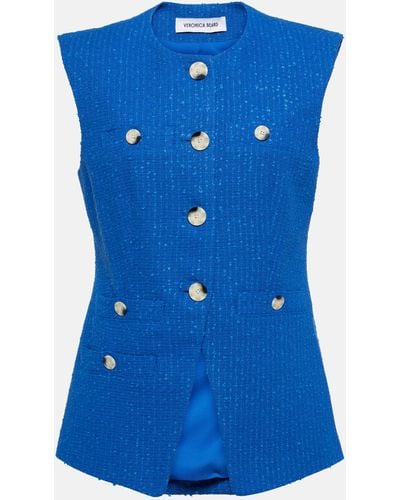Veronica Beard Tamara Cotton-blend Tweed Vest - Blue