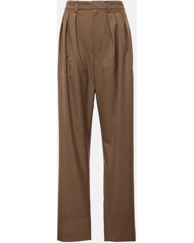 Lemaire High-rise Wool-blend Straight Pants - Brown