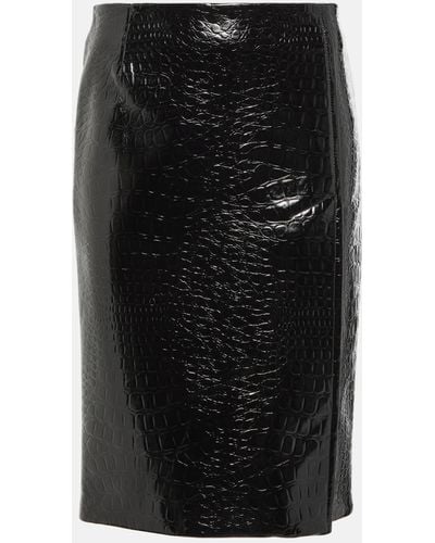 Sportmax Melinda Croc-effect Faux Leather Midi Skirt - Black