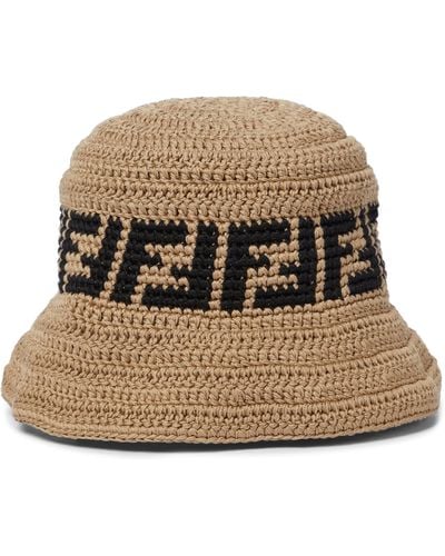 Fendi Ff Logo Crochet Bucket Hat - Natural