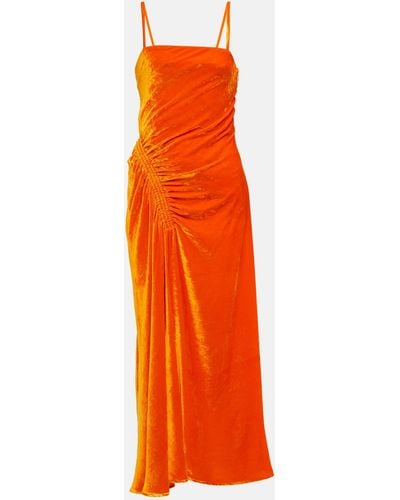 Proenza Schouler Ruched Velvet Midi Dress - Orange