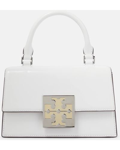 Tory Burch Leather Logo Fold Over Tote - White