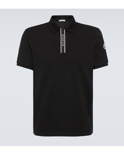 Moncler Logo-appliquéd Grosgrain-trimmed Cotton-piqué Polo Shirt - Black