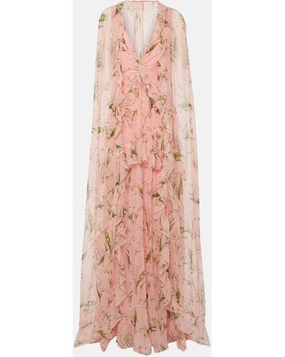 Carolina Herrera Caped Floral Silk Gown - Pink