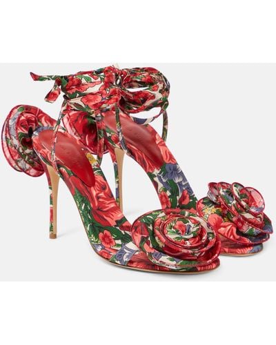 Magda Butrym Floral-applique Satin Slingback Sandals - Red