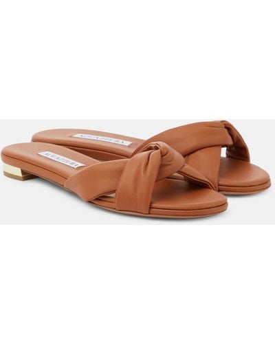 Aquazzura Olie Leather Slides - Brown
