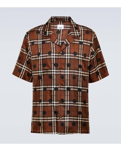 Burberry Polka-dot Checked Silk Twill Shirt - Brown
