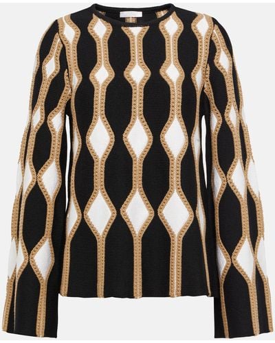 Chloé Wool Blend Silk Cropped Sweater - Black