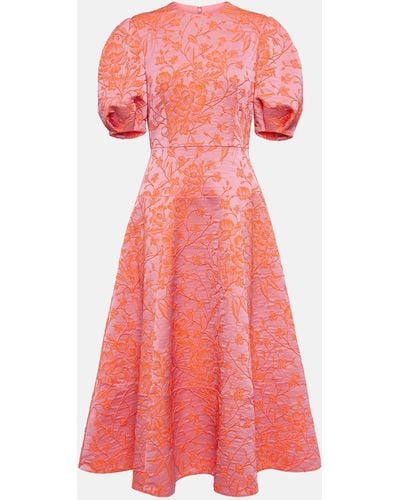 Erdem Puff-sleeve Matelasse Midi Dress - Pink