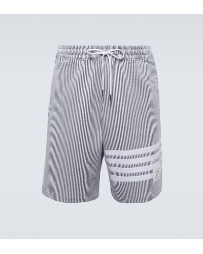 Thom Browne 4-bar Striped Seersucker Cotton Shorts - Blue