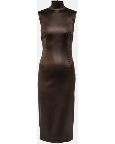 Dolce & Gabbana High-neck Satin Midi Dress - Brown