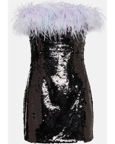 Self-Portrait Feather-trimmed Sequined Minidress - Black