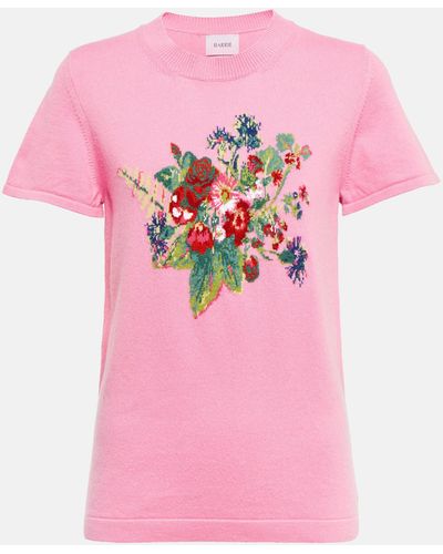 Barrie Bouquet Intarsia Cashmere And Cotton Top - Pink