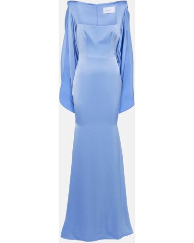 Alex Perry Caped Crepe Satin Gown - Blue
