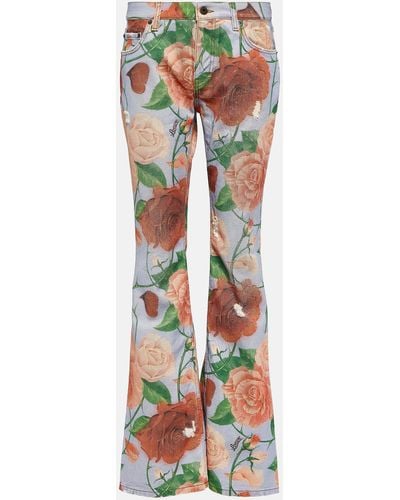 Loewe + Paula's Ibiza Roses Leather-trimmed Floral-print Flared Jeans - Multicolour