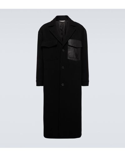 Valentino Leather-trimmed Wool Overcoat - Black