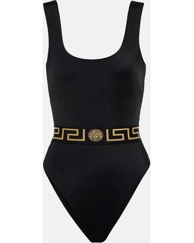 Versace Greca Border Scoop-neck Swimsuit - Black