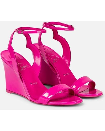 Christian Louboutin Patent Leather Wedge Sandals - Pink