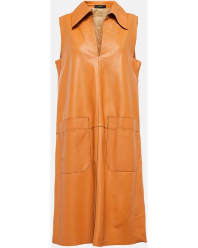 JOSEPH Berwick Leather Midi Dress - Orange