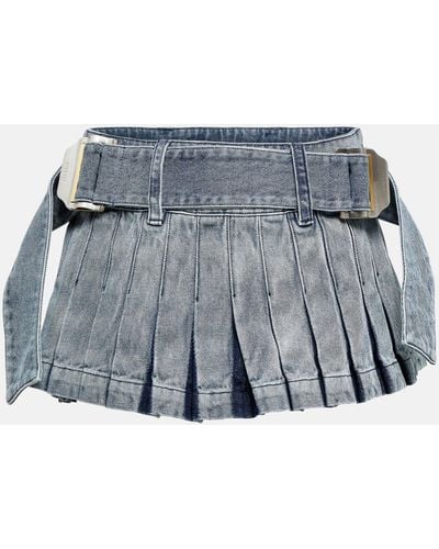 Dion Lee Pleated Denim Miniskirt - Blue