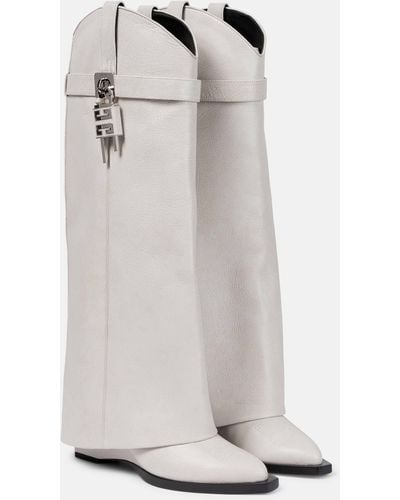 Givenchy Shark Lock Cowboy Leather Knee-high Boots - White