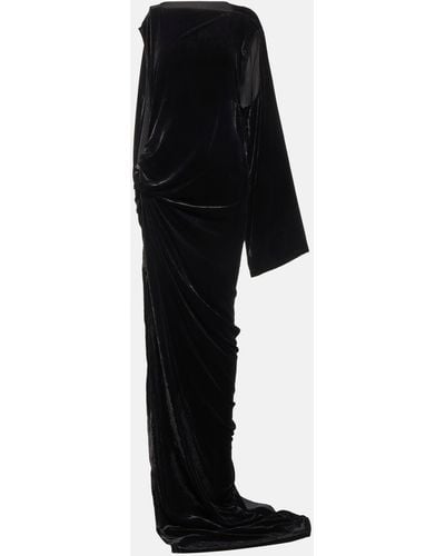 Rick Owens Gathered Asymmetric Velvet Gown - Black