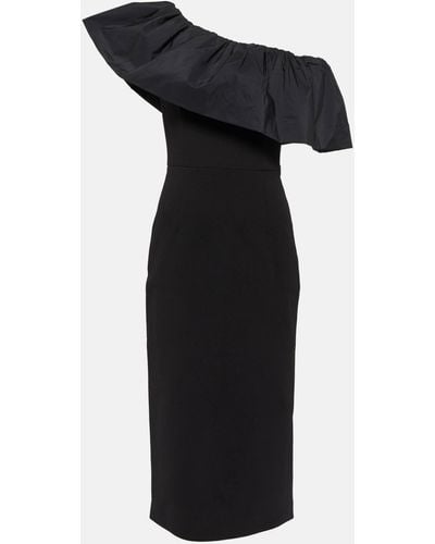 Rebecca Vallance After Hours One-shoulder Taffeta-paneled Crepe Midi Dress - Black