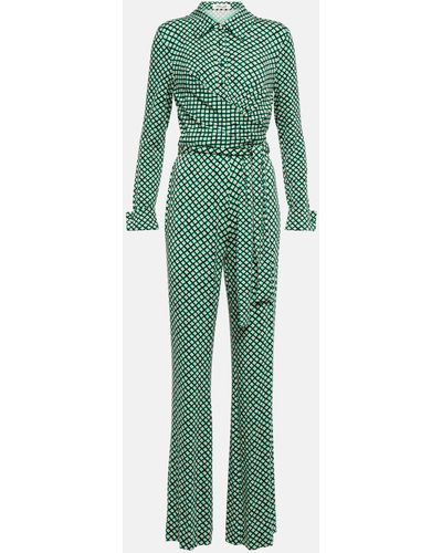 Diane von Furstenberg Michele Checked Jersey Jumpsuit - Green