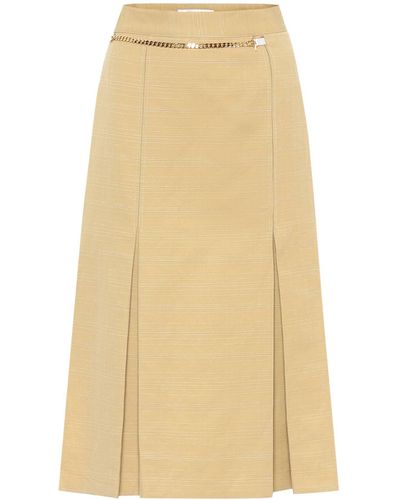 Victoria Beckham Belted Linen And Cotton Midi Skirt - Natural