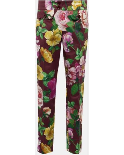 Dolce & Gabbana Floral Low-rise Cotton-blend Pants - Green