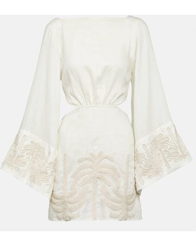 Johanna Ortiz Embroidered Linen And Cotton Minidress - White