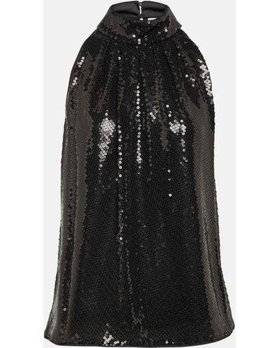 Diane von Furstenberg Dove Sequined Halterneck Top - Black