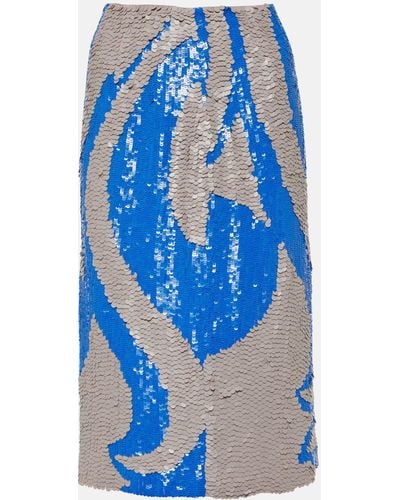 Dries Van Noten Sequined Midi Skirt - Blue